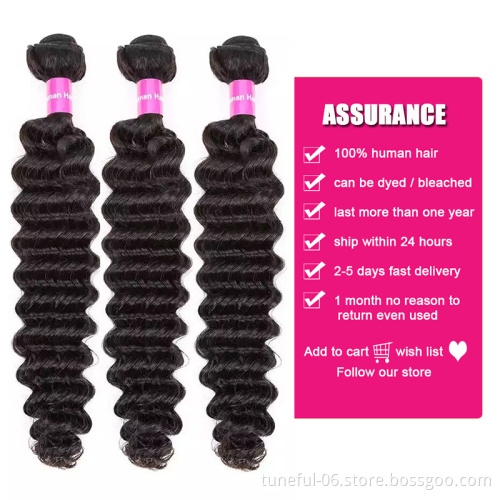 Tuneful Hair 100%  Natural Braid Human Brazilian Raw Customized Style Wave Double Weight Material Virgin hair deep wave 3 bundle